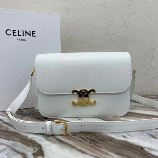 Celine Triomphe Large Bag In White Calfskin