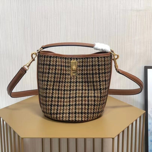 Celine Bucket Bag In Printed Presbyopia Tweed and Calfskin