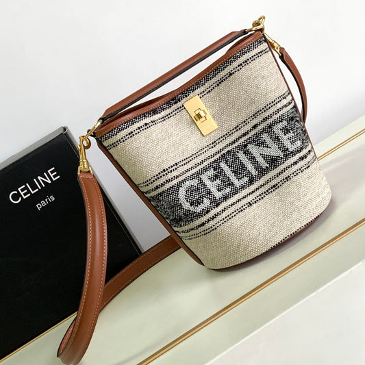 Celine Bucket Bag In Tweed and Calfskin