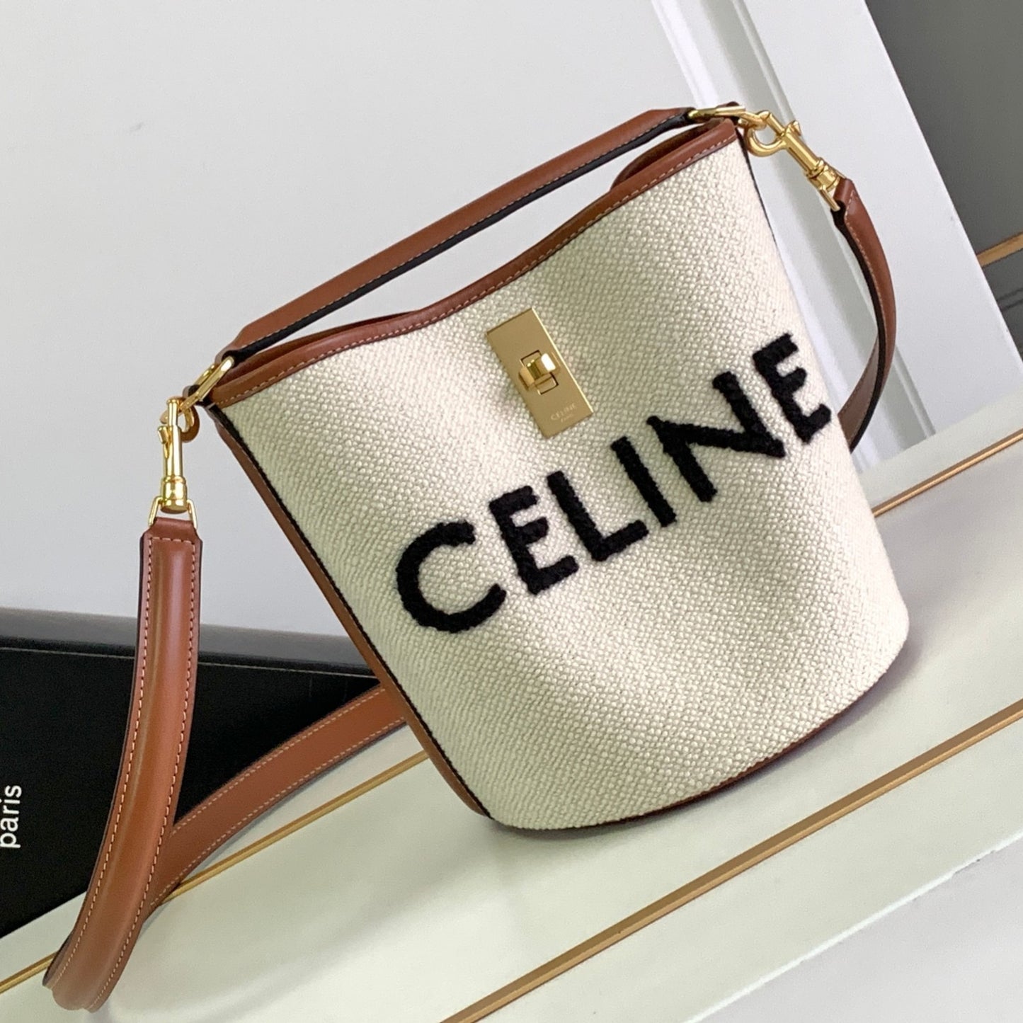 Celine Bucket Bag In Tweed and Calfskin