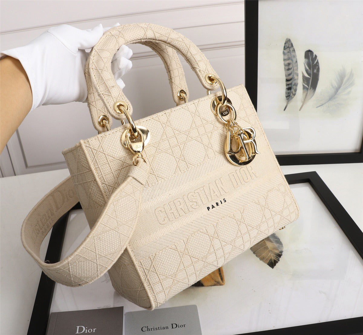 Dior Lady D-Lite Medium Bag In  Beige Jardin Botanique Embroidery