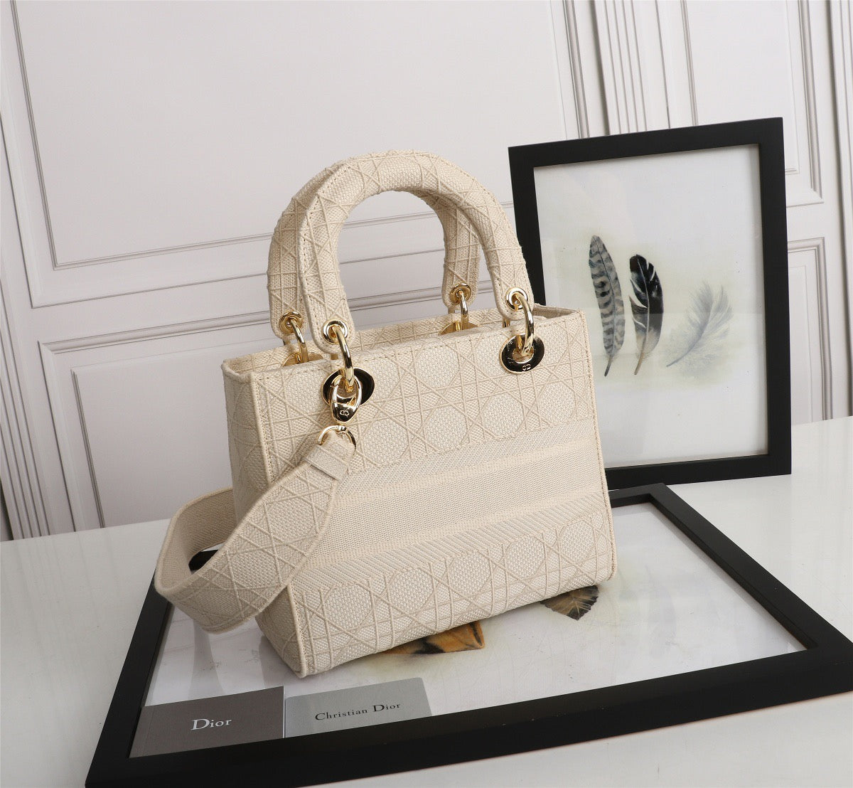 Dior Lady D-Lite Medium Bag In  Beige Jardin Botanique Embroidery