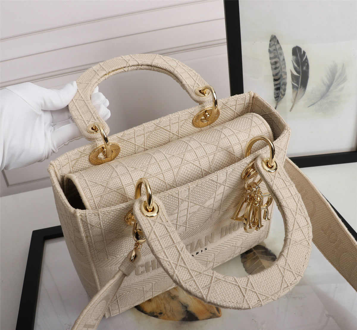 Dior Lady D-Lite Medium Bag In  Beige Jardin Botanique Embroidery