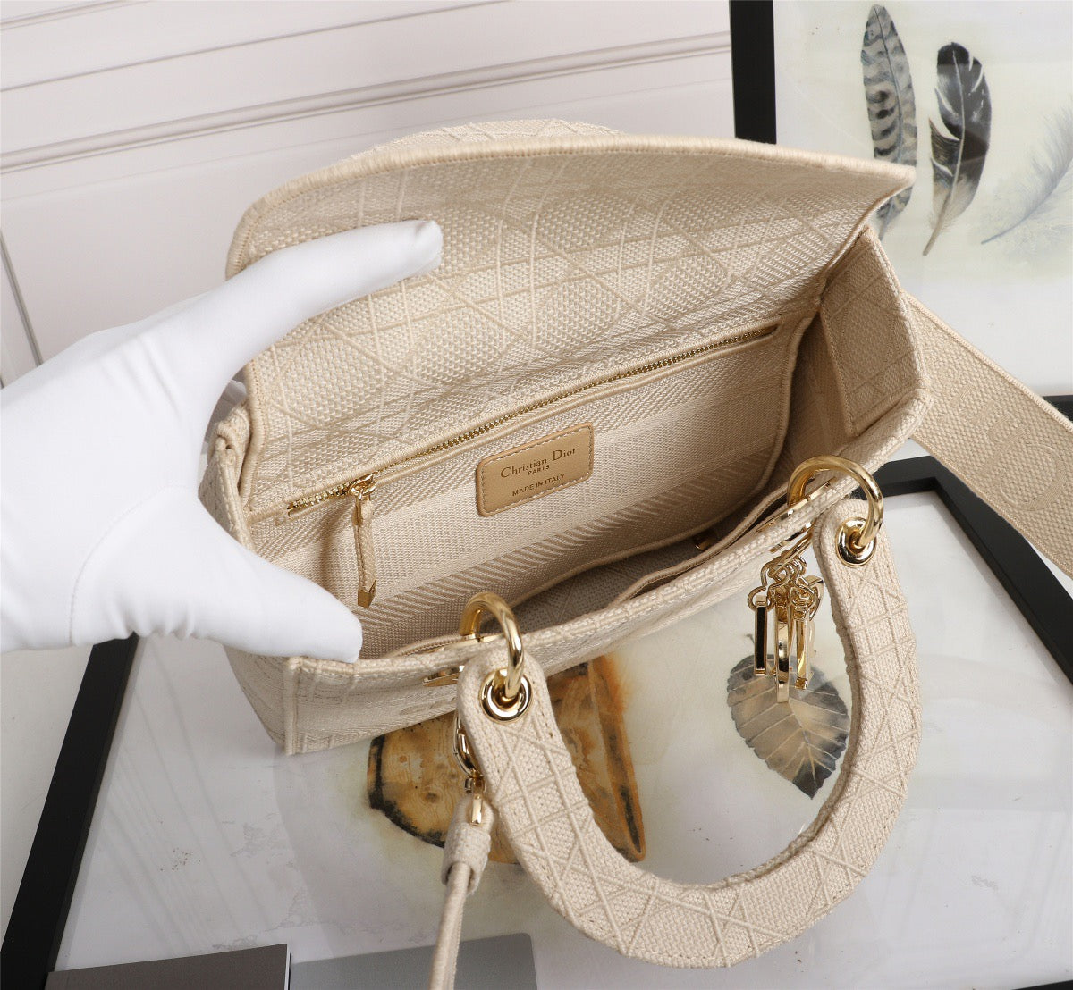 Dior Lady D-Lite Medium Bag In  Beige Jardin Botanique Embroidery