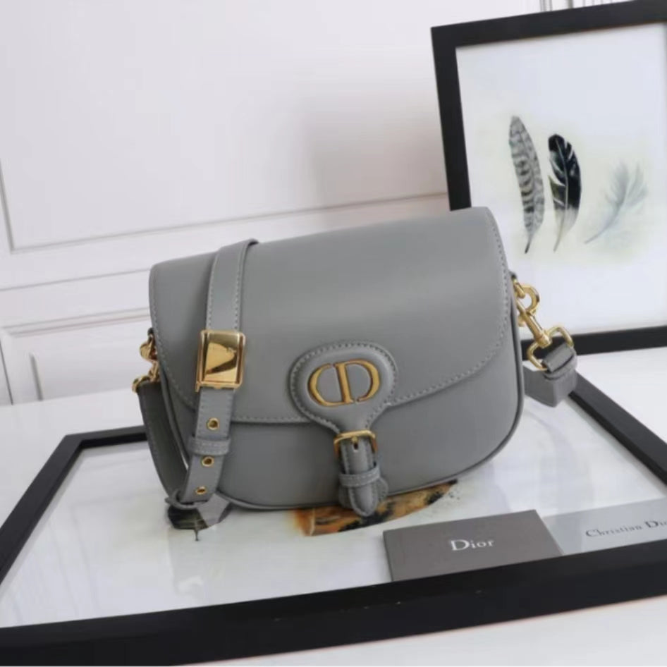 Dior Bobby Large Wide Shoulder Strap Bag In Gray Calfskin