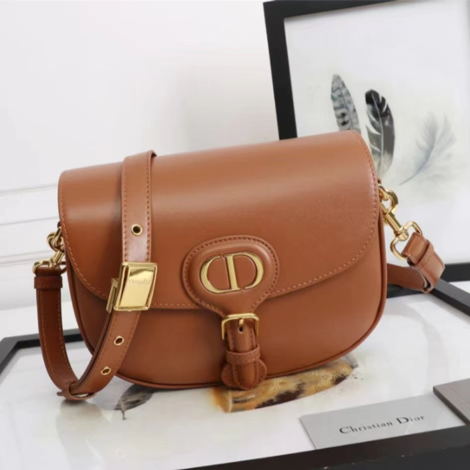 Dior Bobby Large Wide Shoulder Strap  Bag In Gold Brown Calfskin