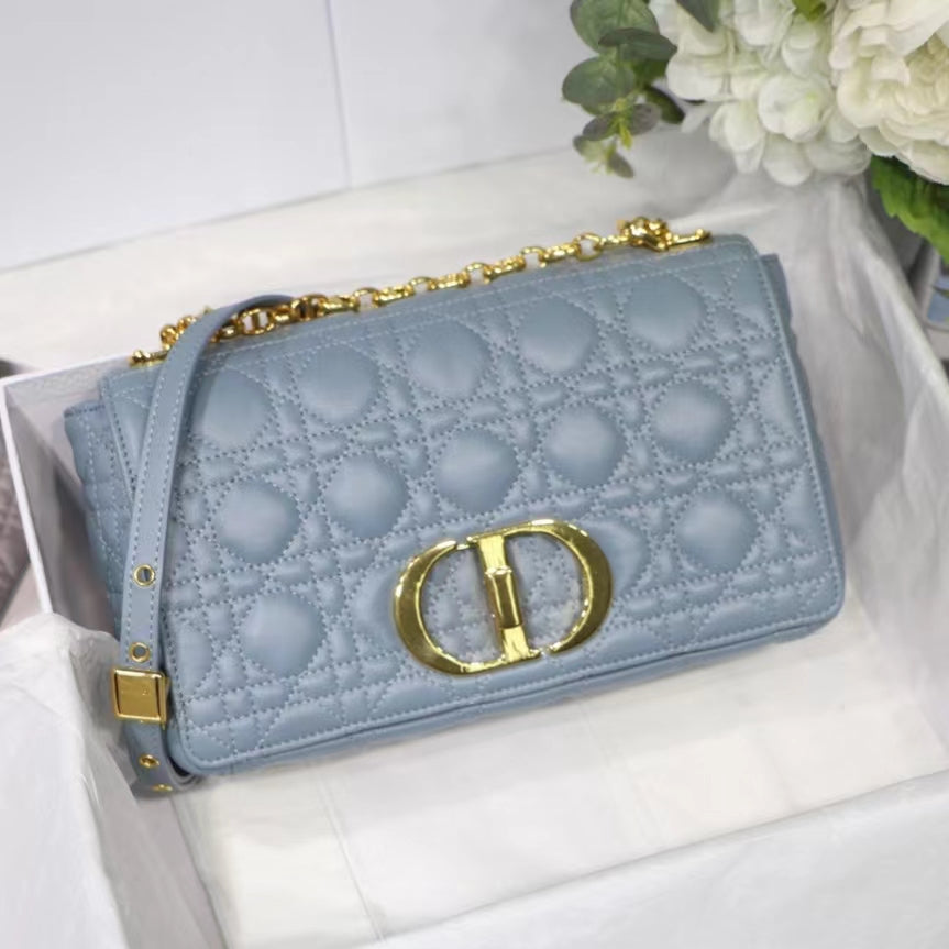 Dior Caro Medium Bag In Blue Cannage Calfskin