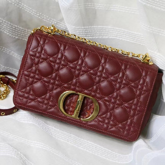 Dior Caro Medium Bag In Burgundy Cannage Calfskin