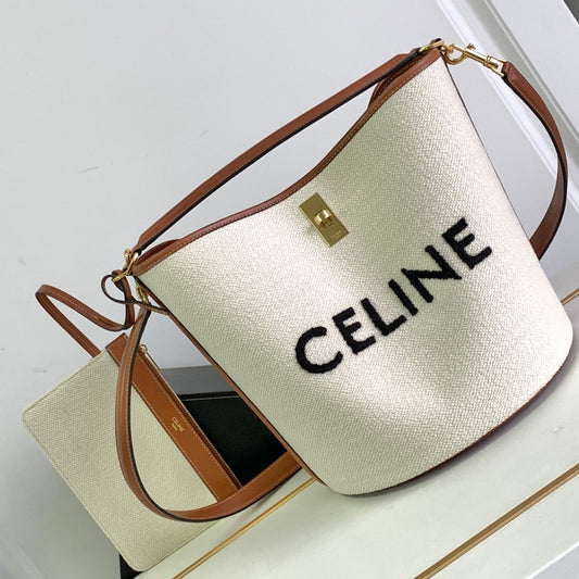 Celine Bucket 16 Bag In Canvas With Celine Logo