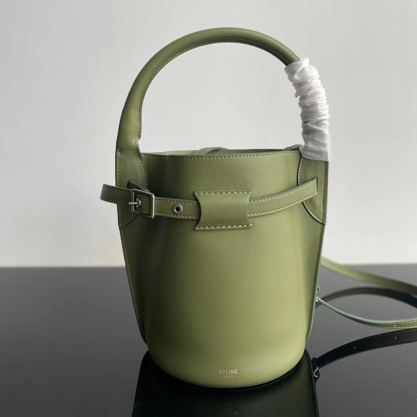 Celine Bucket Nano Bag In Avocado Green Calfskin