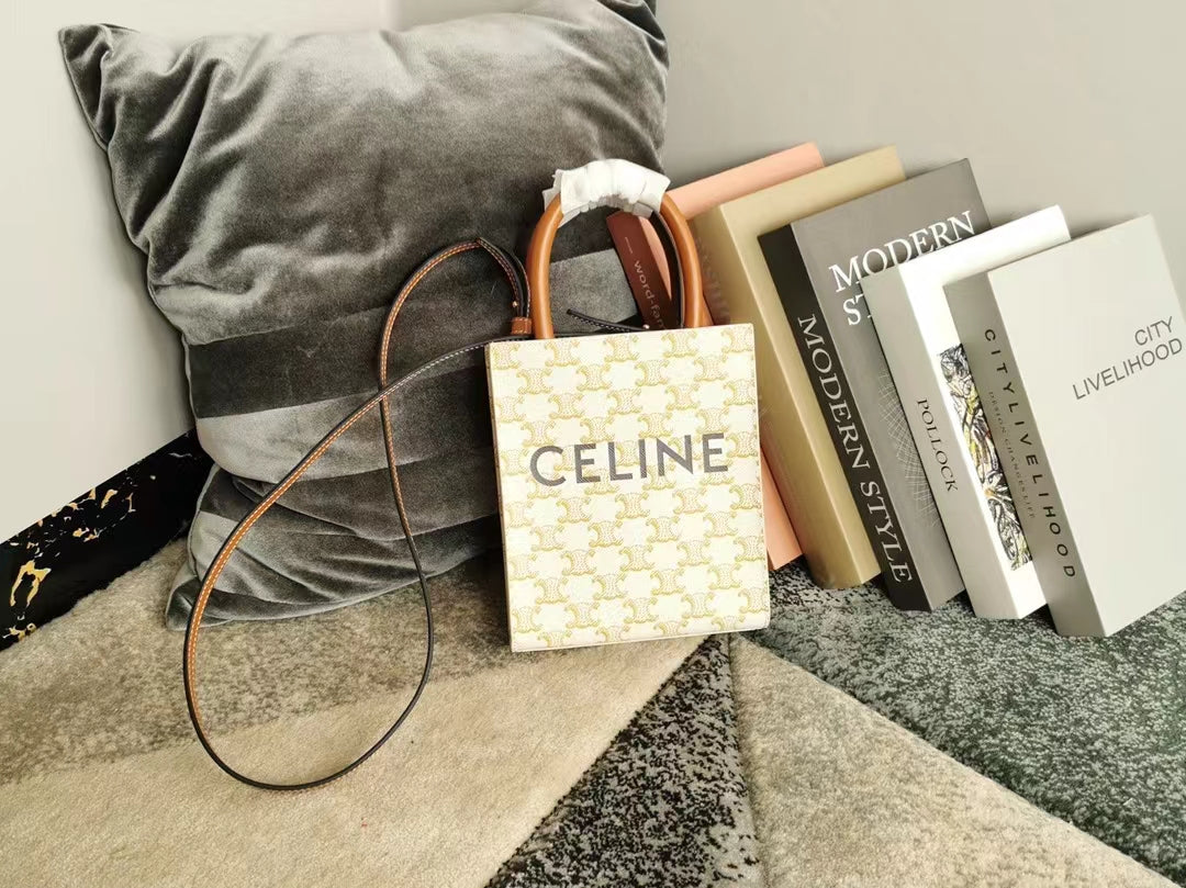 Celine Denim Arc De Triomphe Beige Jacquard Mini Tote