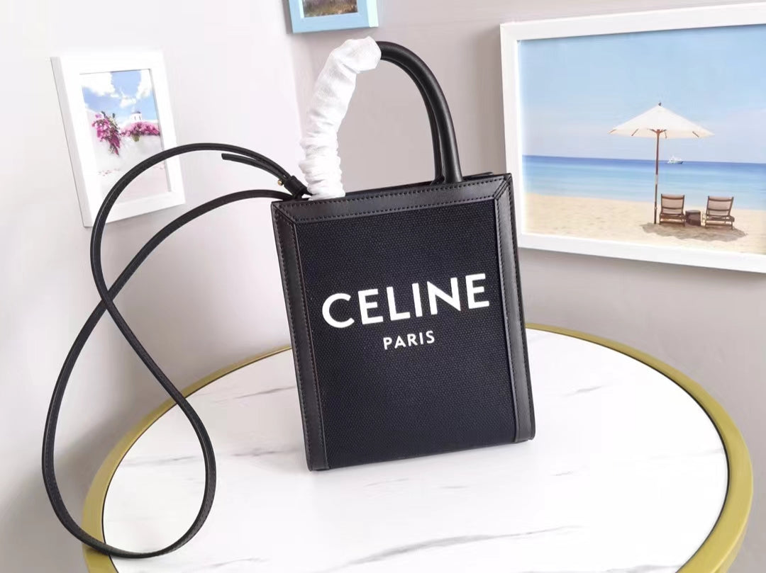 Celine Denim Arc De Triomphe Mini Tote With Celine Logo