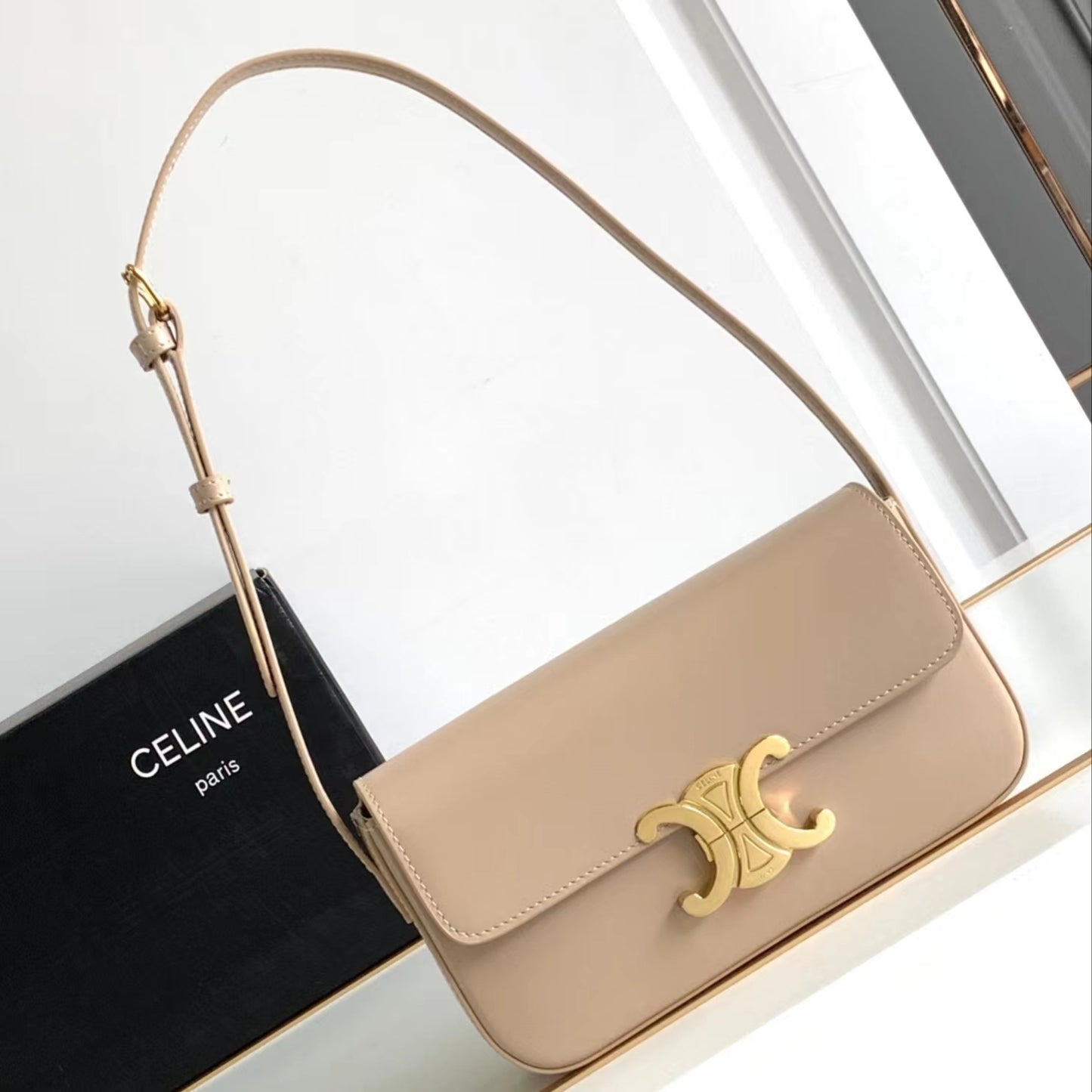 Celine Claude Shoulder Bag in Nude Color Calfskin