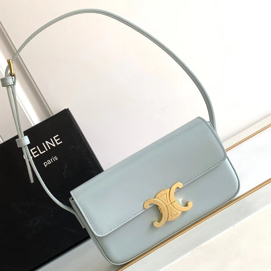 Celine Claude Shoulder Bag in Light Blue Calfskin