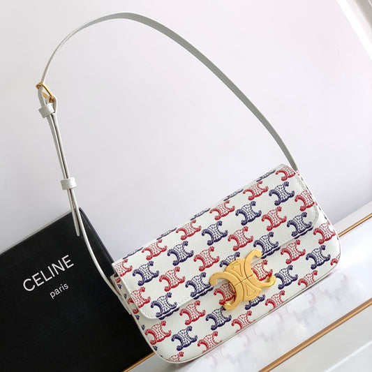 Celine Triomphe Shoulder Bag In Triomphe Canvas And Calfksin