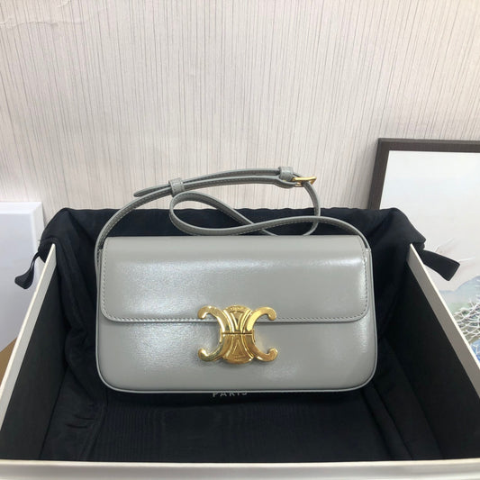 Celine Claude Shoulder Bag in Gray Calfskin