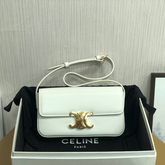 Celine Claude Shoulder Bag in White Calfskin