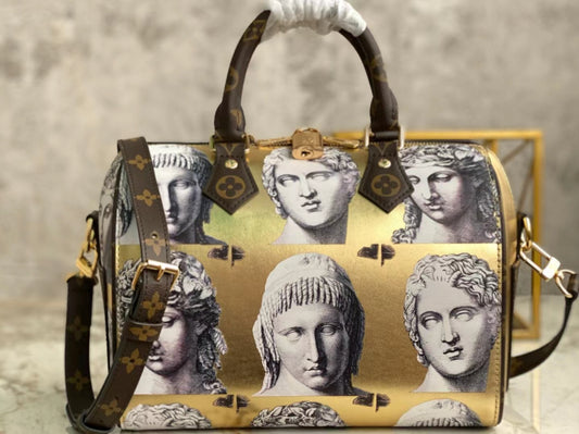 LV Speedy 25 In Gold Printed Statue Series