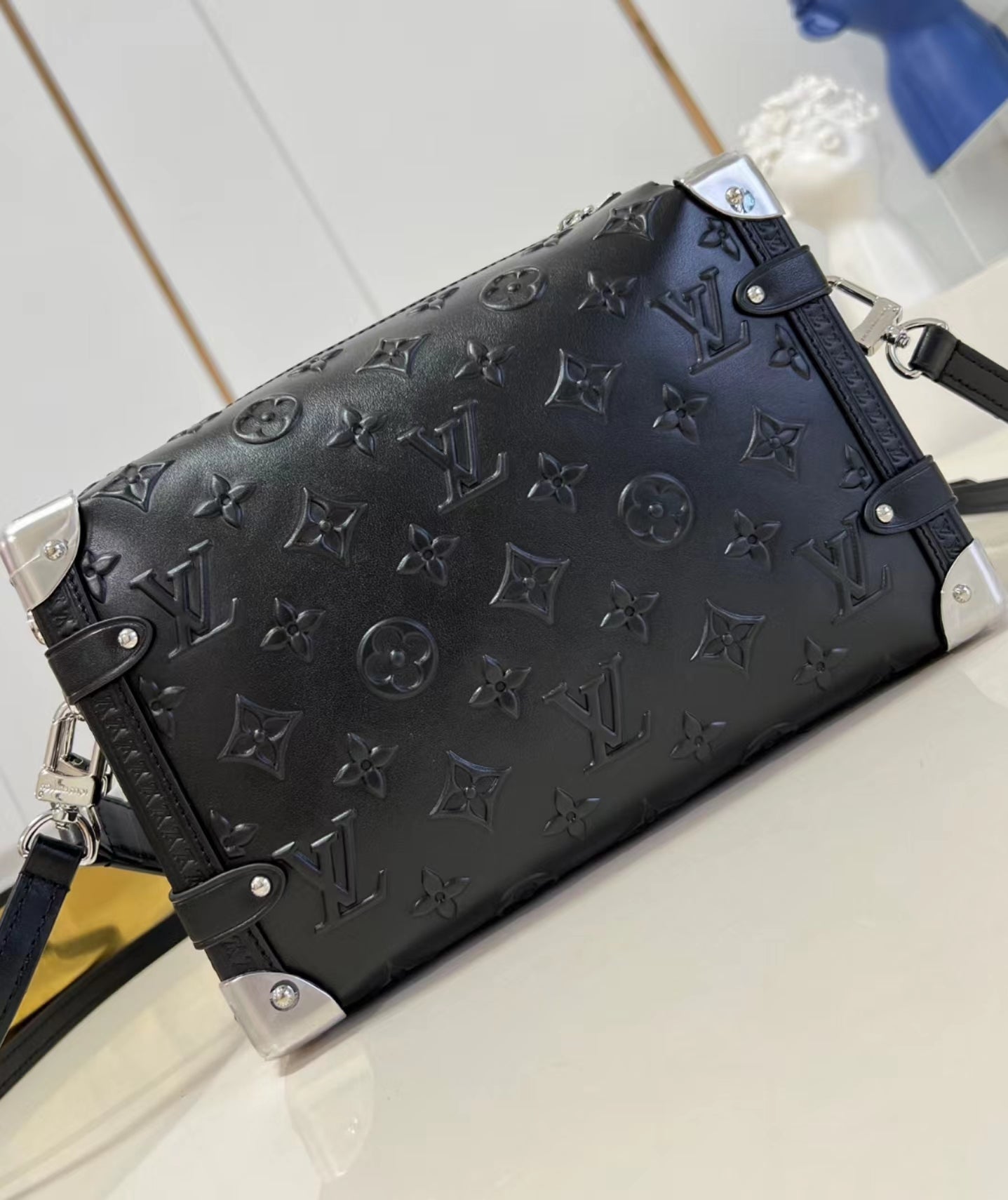 Louis Vuitton Black Monogram-Debossed Calfskin Side Trunk