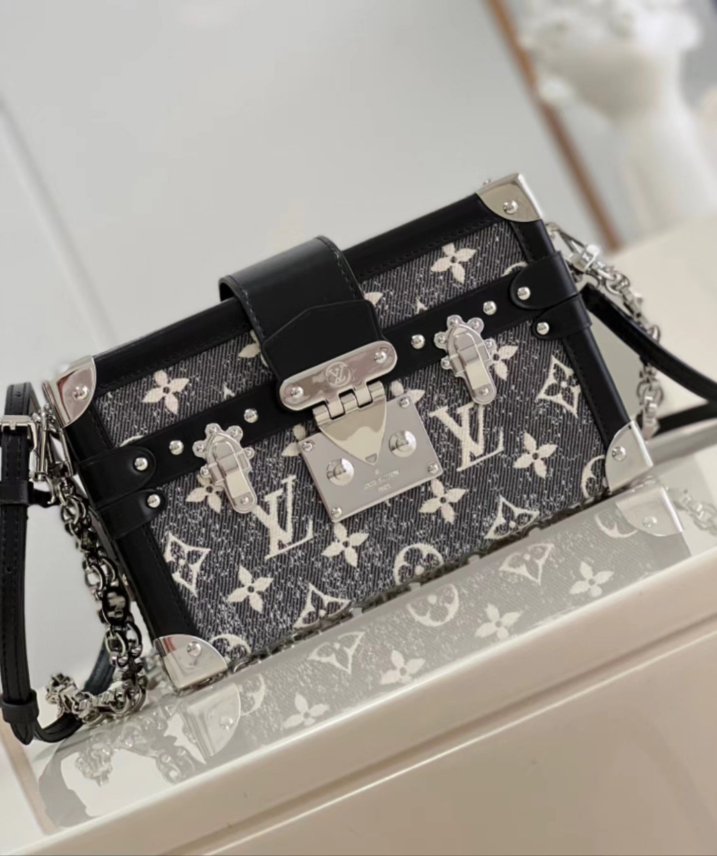 Louis Vuitton Petite Malle In Black Denim Jacquard