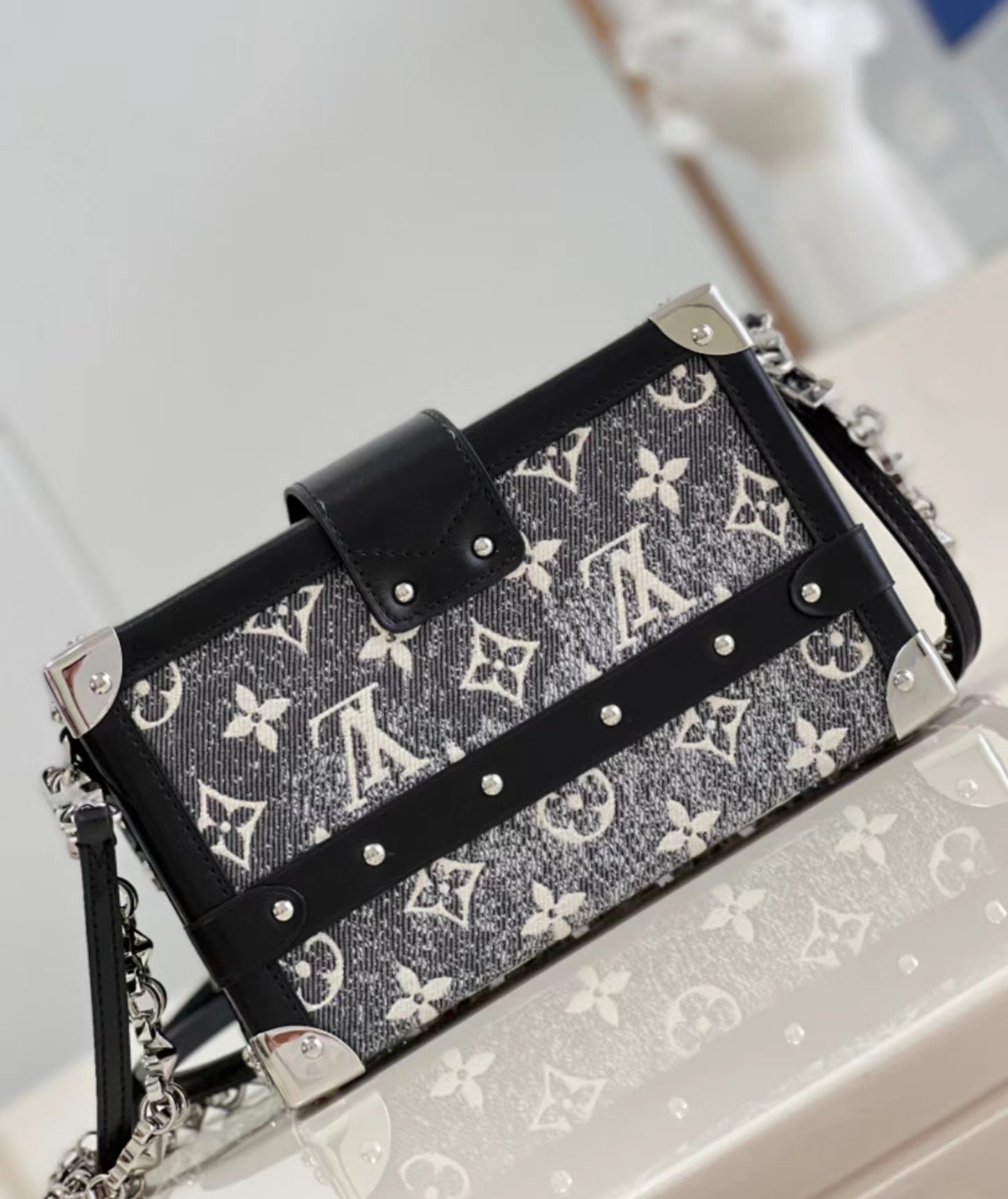 Louis Vuitton Petite Malle In Black Denim Jacquard