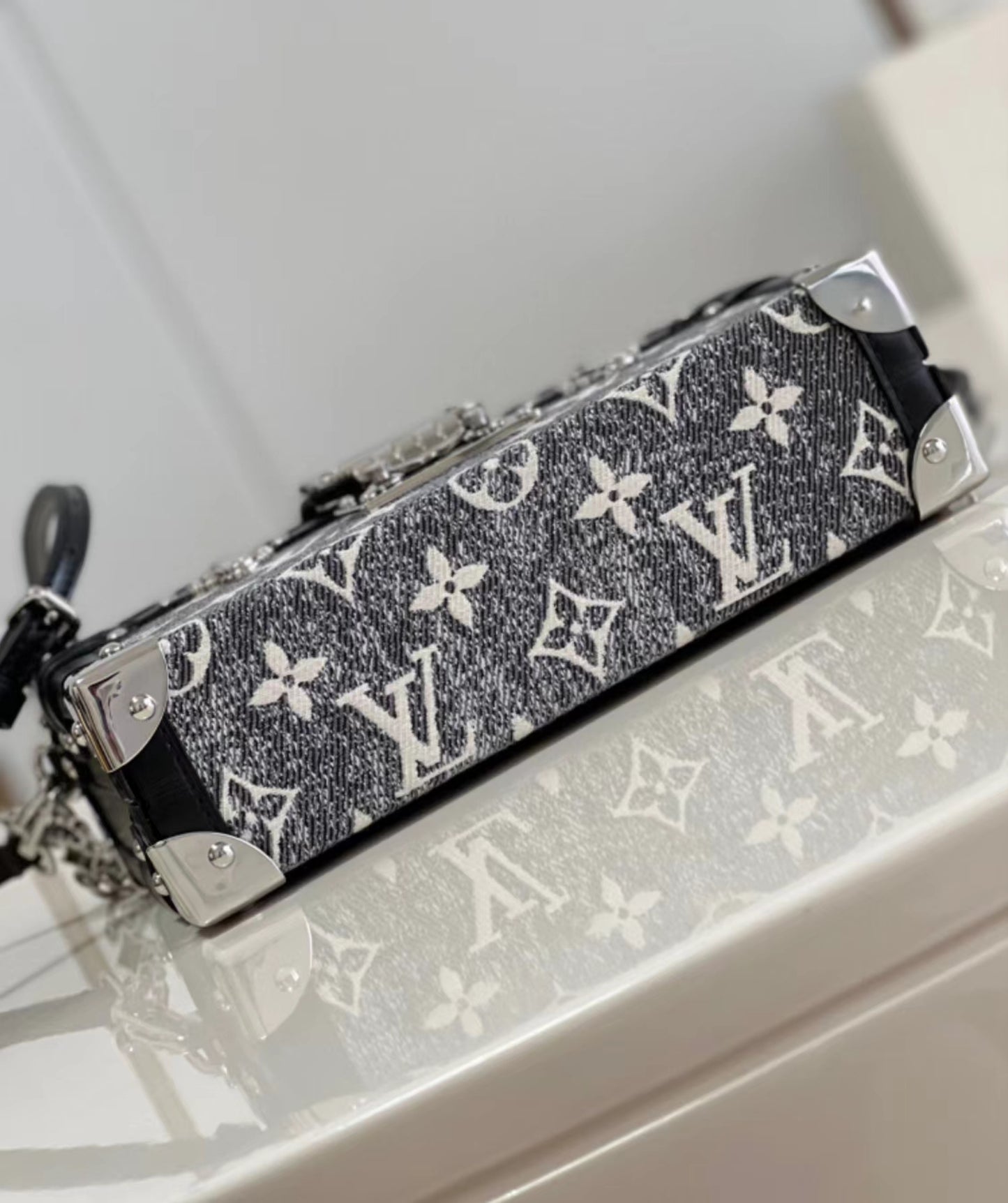 Louis Vuitton Petite Malle In Black Denim Jacquard