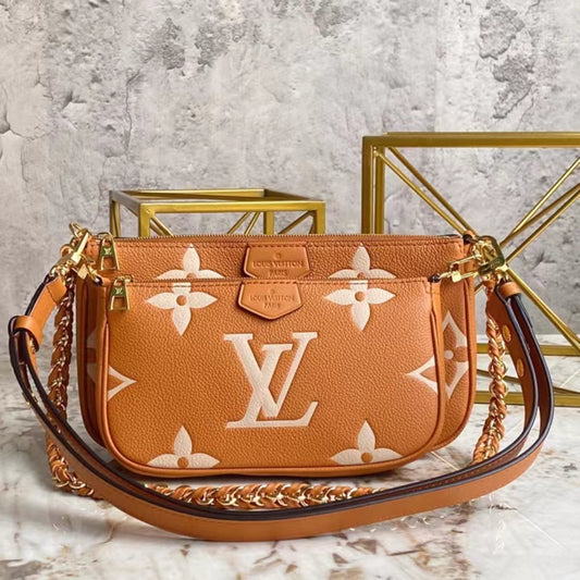 Louis Vuitton Large Pochette Accessories In Gold Brown With Beige Presbyopia