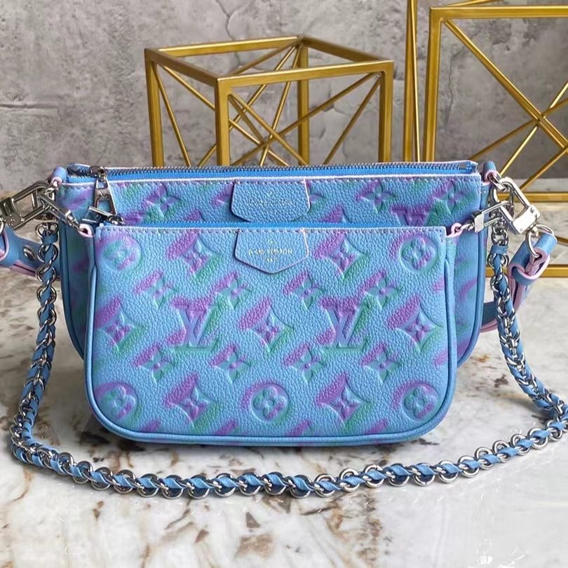 Louis Vuitton Large Pochette Accessories In Blue With Purple Presbyopia