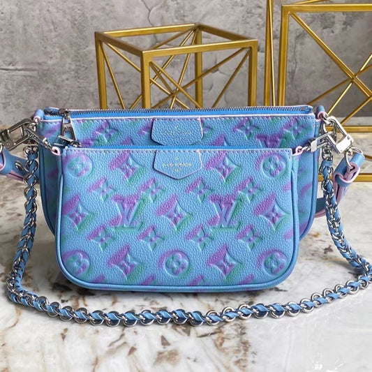 Louis Vuitton Large Pochette Accessories In Blue With Purple Presbyopia