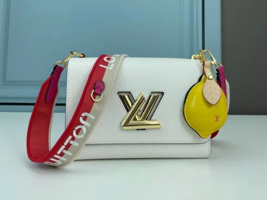 Louis Vuitton Twist Pouch In Red Epi Leather With Canvas Chain