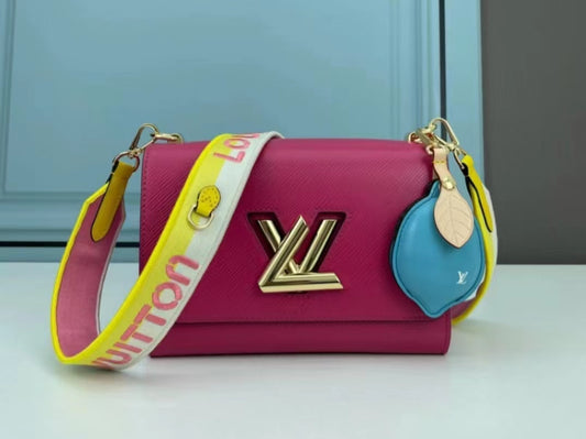 Louis Vuitton Twist Pouch In Rose Red Epi Leather With Canvas Chain