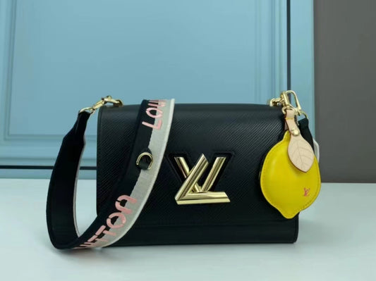 Louis Vuitton Twist Pouch In Black Epi Leather With Canvas Shoulder Strap