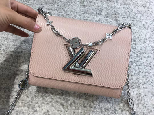 Louis Vuitton Twist Pouch In Light Pink Epi Leather With Silver Chain