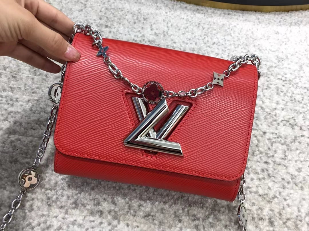 Louis Vuitton Twist Pouch In Red Epi Leather With Silver Chain