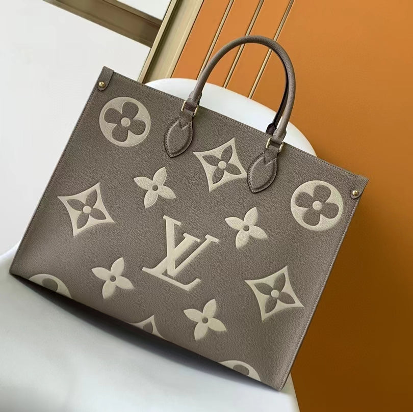 Louis Vuitton Onthego Handbags With Calfskin Gray Embossed