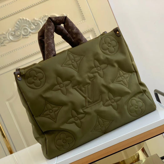 Louis Vuitton Onthego Handbags In Military Green Pillow Series