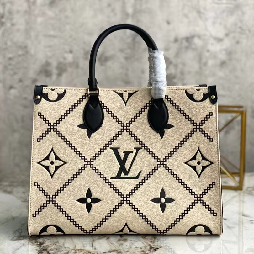 Louis Vuitton Onthego Handbags With Beige Embossed