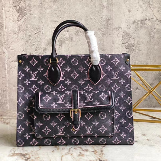 Louis Vuitton Onthego Handbags In Black With Pink Presbyopia