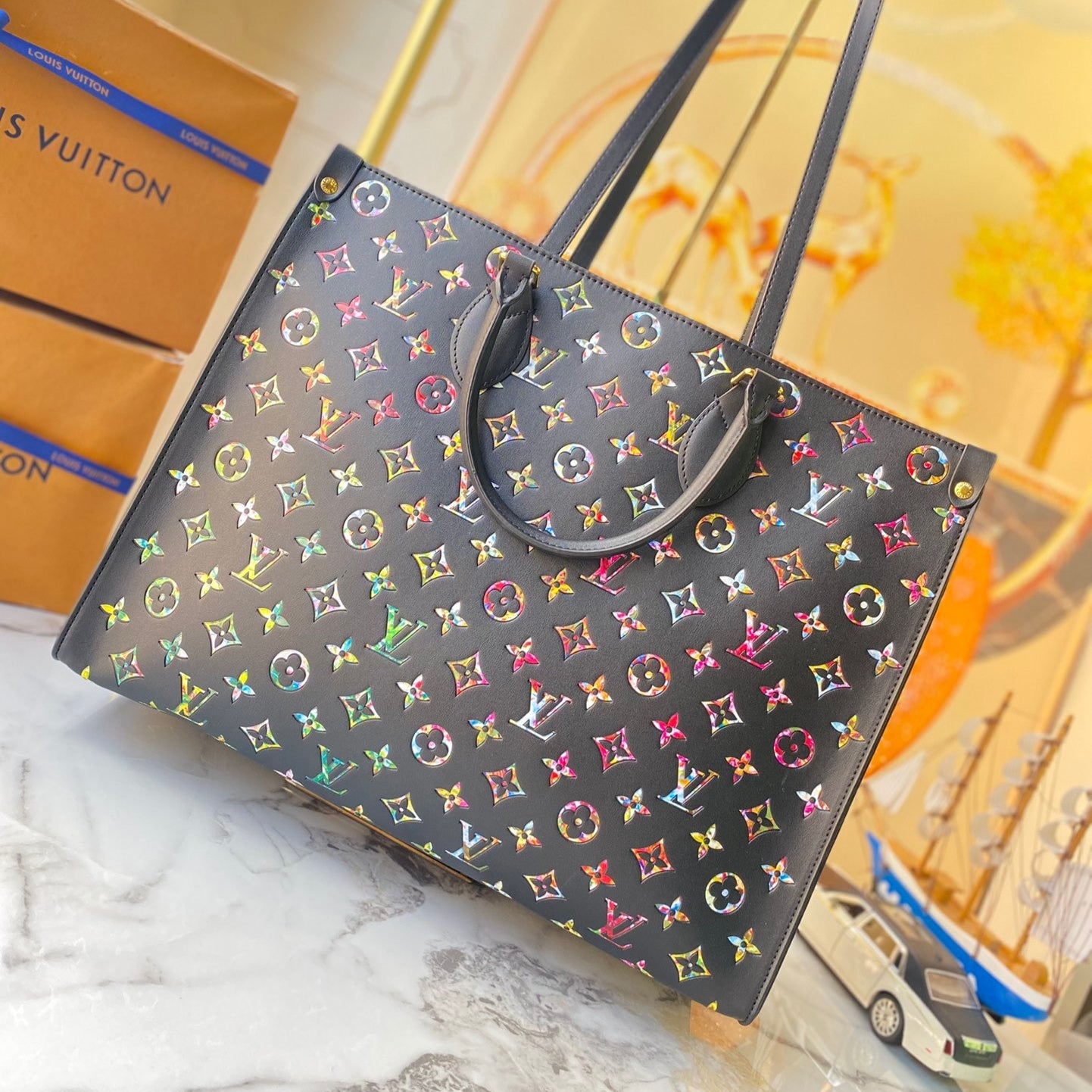 Louis Vuitton Onthego With Colorful Printed Tote Bag