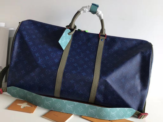 Louis Vuitton Keepall Bandouliere 55 Monogram Embossed Dark Blue