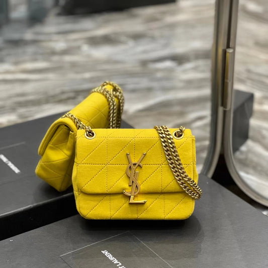 Saint Laurent Le Carre Satchel Bag In Yellow Cashmere Knit