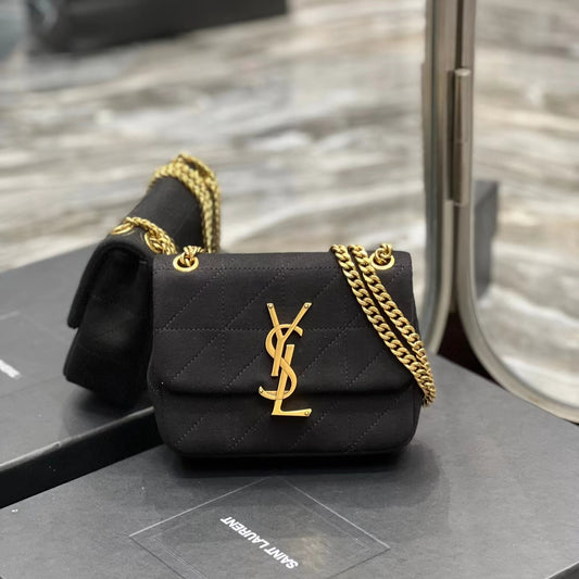 Saint Laurent Le Carre Satchel Bag In Black Cashmere Knit