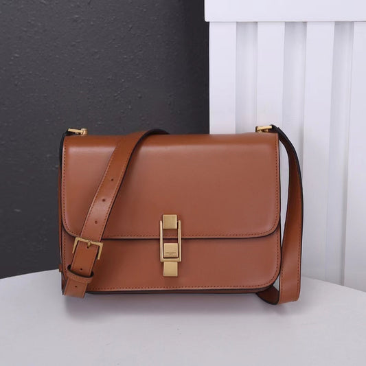 Saint Laurent Le Carre Satchel Bag In Gold Brown Calfskin