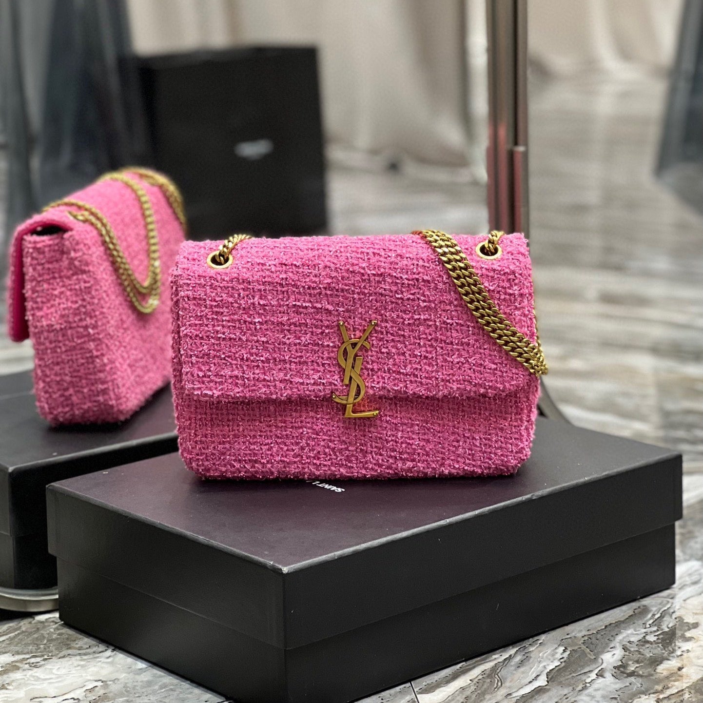 Saint Laurent Le Carre Pink Wool Shoulder Bag