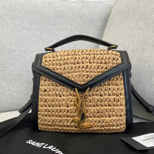 Saint Laurent Cassandra Woven Bag In Brown