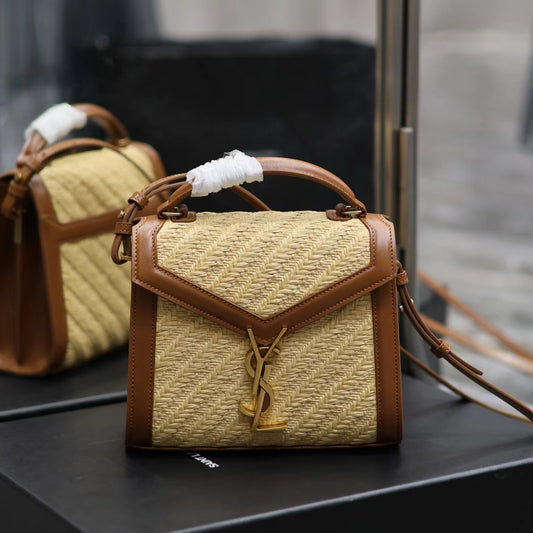 Saint Laurent Cassandra Woven Bag In Apricot