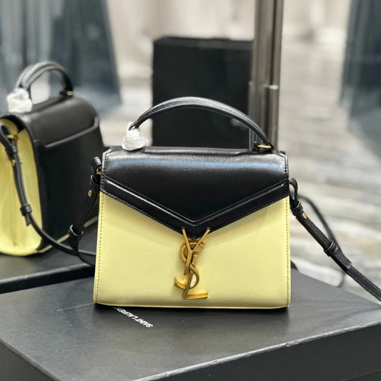 Saint Laurent Cassandra Bag In Yellow And Black Color Matching Calfskin