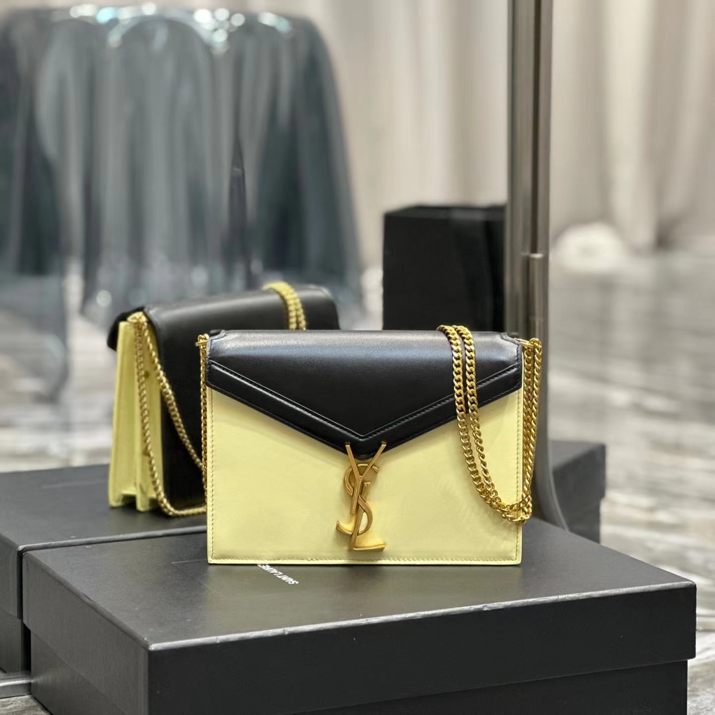 Saint Laurent Cassandra Bag In Yellow and Black Color Matching