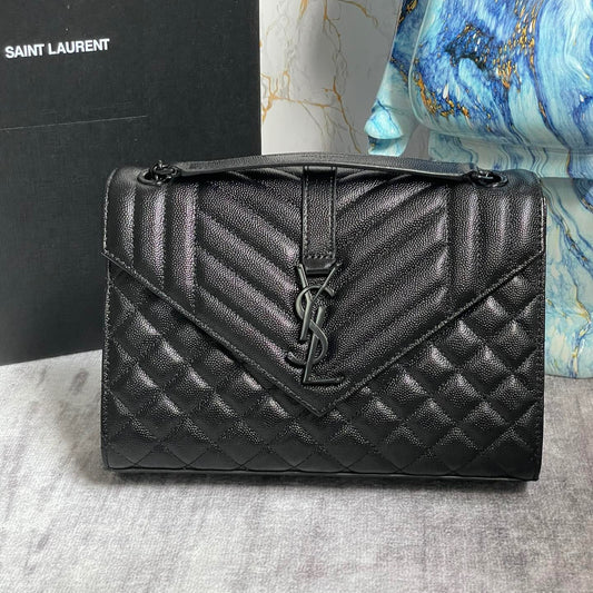 Saint Laurent Envelope Medium Quilted Apricot Grained Leather With Black Hardware