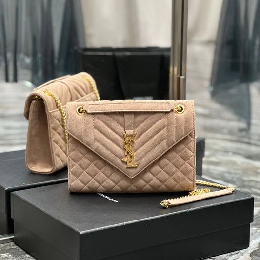 Saint Laurent Envelope Medium Quilted Pink Frosted Bag